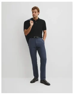 Country Road Australian Merino Short Sleeve Button Knit Polo in Black