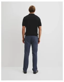 Country Road Australian Merino Short Sleeve Button Knit Polo in Black