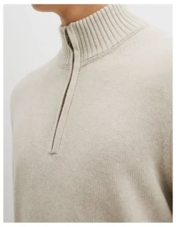 Country Road Good Earth Cotton Half Zip Knit in Barley