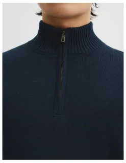 Country Road Good Earth Cotton Half Zip Knit in Navy