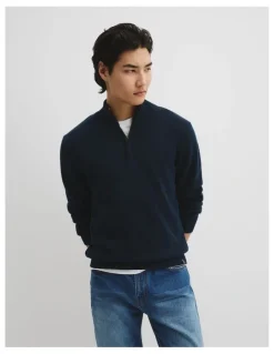 Country Road Good Earth Cotton Half Zip Knit in Navy