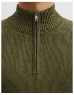 Country Road Good Earth Cotton Half Zip Knit in Wattle Green