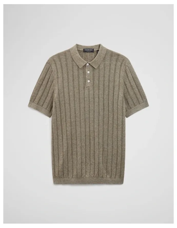 Country Road Linen Cotton Stripe Knit Polo in Dried Sage