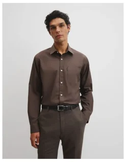 Country Road Long Sleeve Ac Poplin Shirt in Coffee