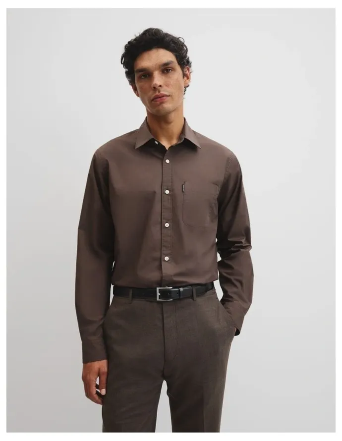 Country Road Long Sleeve Ac Poplin Shirt in Coffee