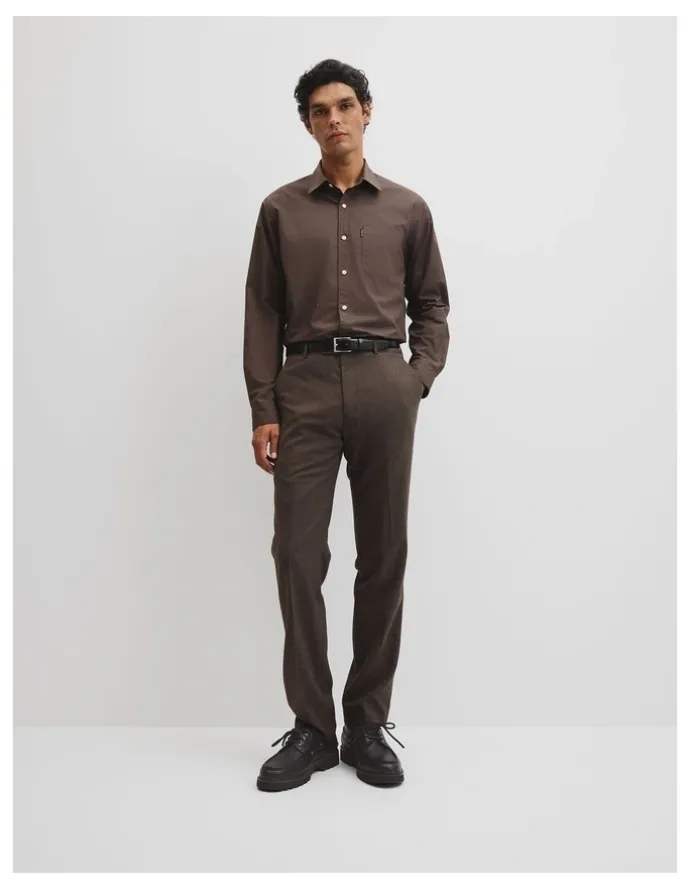 Country Road Long Sleeve Ac Poplin Shirt in Coffee