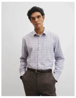 Country Road Long Sleeve Slim Cut & Sew Prince Of Wales Check Shirt in Grey Blue