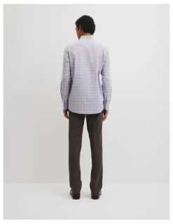 Country Road Long Sleeve Slim Cut & Sew Prince Of Wales Check Shirt in Grey Blue