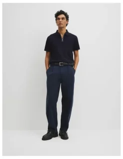 Country Road Merculalised Cotton Pique Zip Polo in Navy