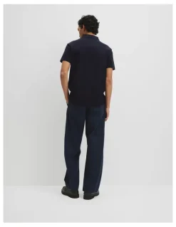 Country Road Merculalised Cotton Pique Zip Polo in Navy
