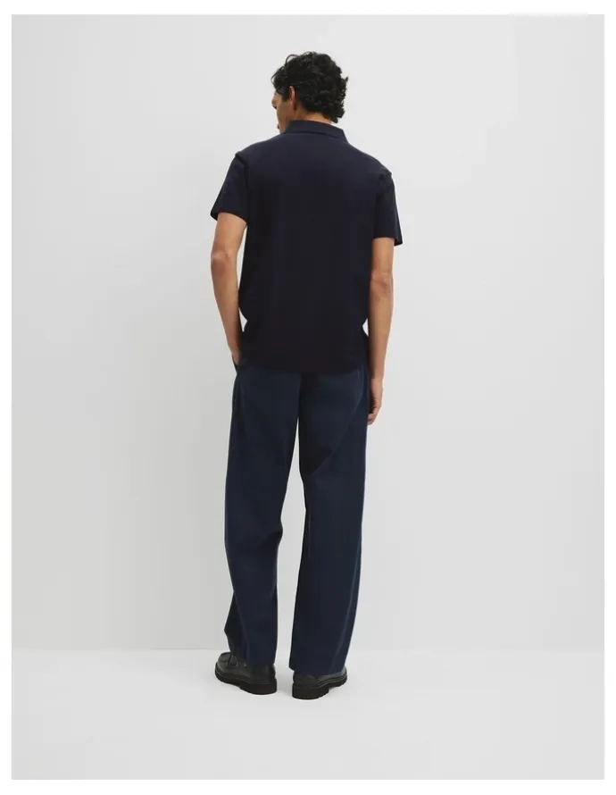 Country Road Merculalised Cotton Pique Zip Polo in Navy
