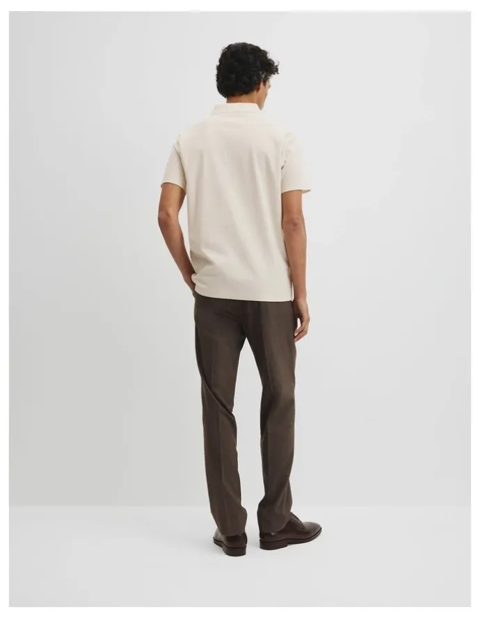 Country Road Merculalised Cotton Pique Zip Polo in Stone