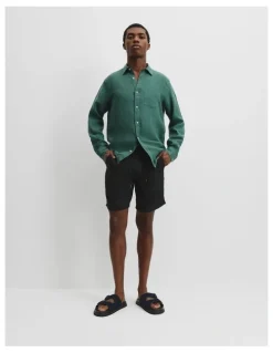 Country Road Organically Grown Linen Drawcord Short in Black