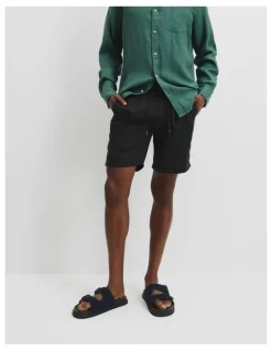 Country Road Organically Grown Linen Drawcord Short in Black