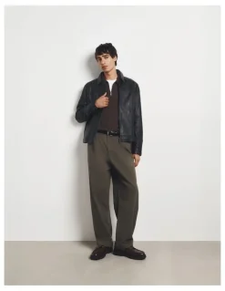 Country Road Pleated Wide Leg Chino in Khaki Green