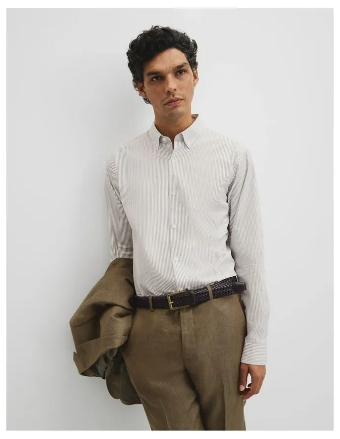 Country Road Regular Fit Cotton Stripe Shirt in Stone