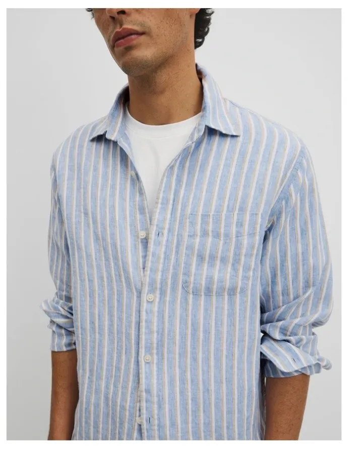 Country Road Regular Fit Linen Stripe Shirt in Steel