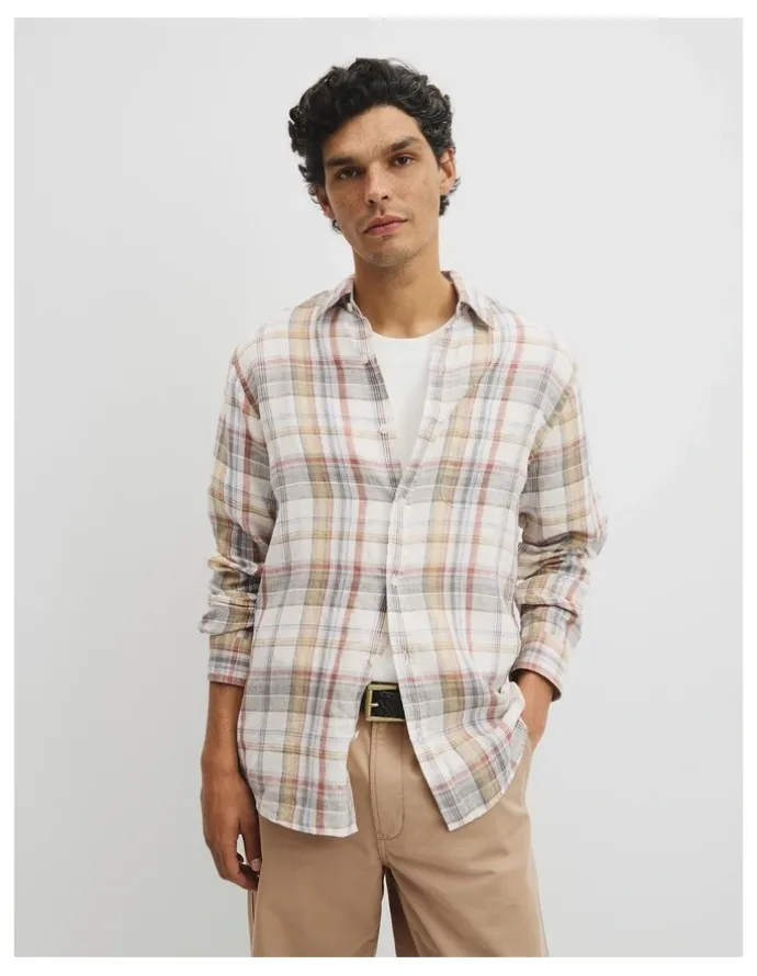Country Road Regular Fit Linen Check Shirt in Multi Check