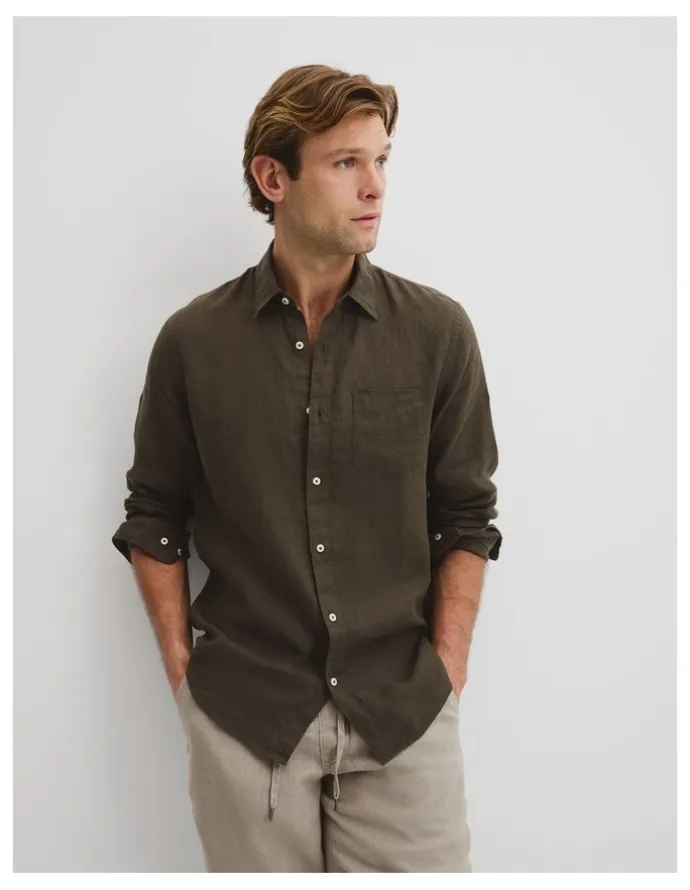 Country Road Regular Fit Organically Grown Linen Shirt in Willow