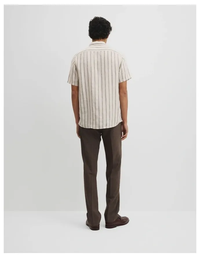 Country Road Short Sleeve Regular Fit Linen Stripe Shirt in Stone