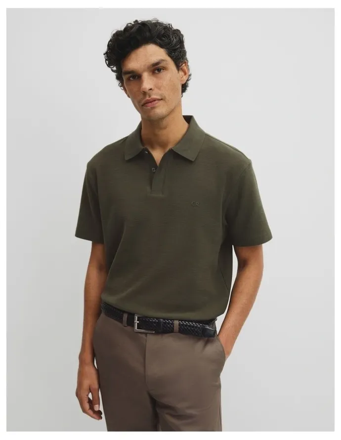 Country Road Short Sleeve Waffle Button Polo in Deep Khaki