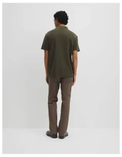 Country Road Short Sleeve Waffle Button Polo in Deep Khaki