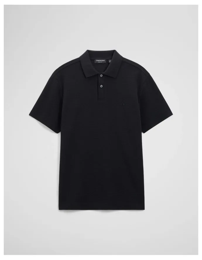 Country Road Short Sleeve Waffle Button Polo in Black