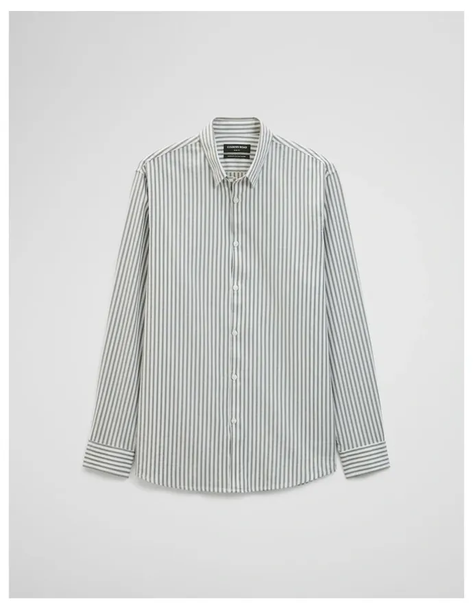 Country Road Slim Fit Cotton Stripe Shirt in Deep Khaki