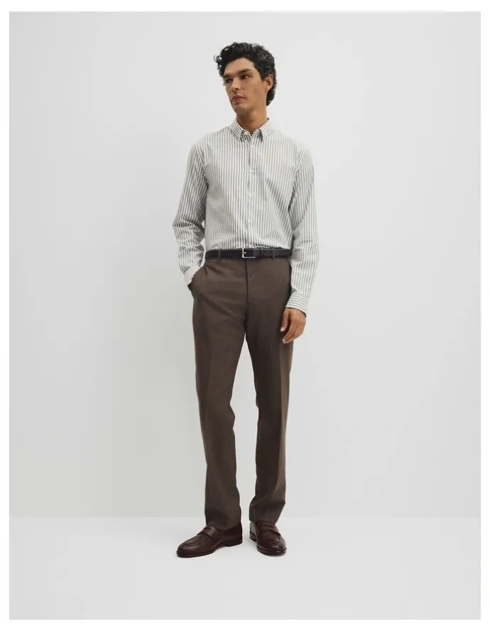 Country Road Slim Fit Cotton Stripe Shirt in Deep Khaki