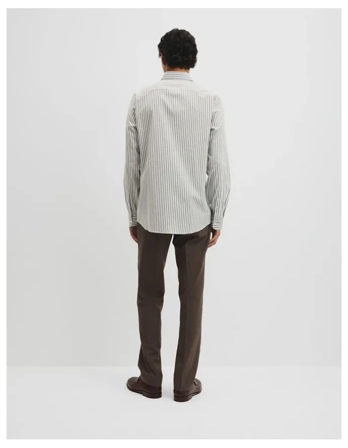 Country Road Slim Fit Cotton Stripe Shirt in Deep Khaki