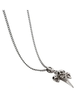 Cudworth Alloy And Triple Skull Cross Pendant On Chain in Silver