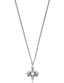 Cudworth Alloy And Triple Skull Cross Pendant On Chain in Silver