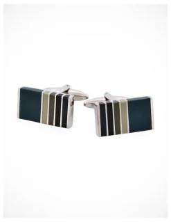 Cudworth Black & Grey Striped Cats Eye Rectangle Cufflinks