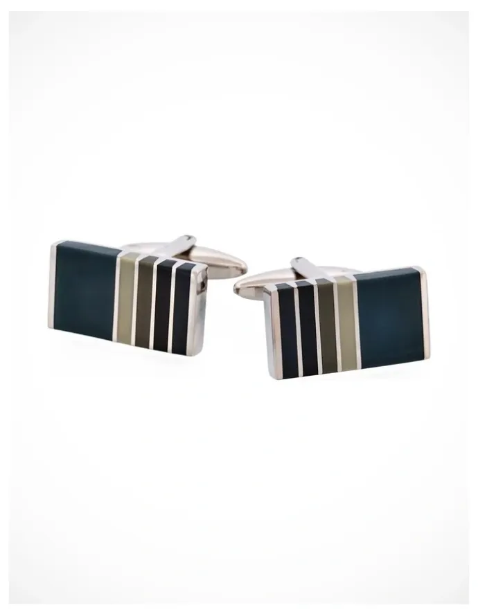 Cudworth Black & Grey Striped Cats Eye Rectangle Cufflinks