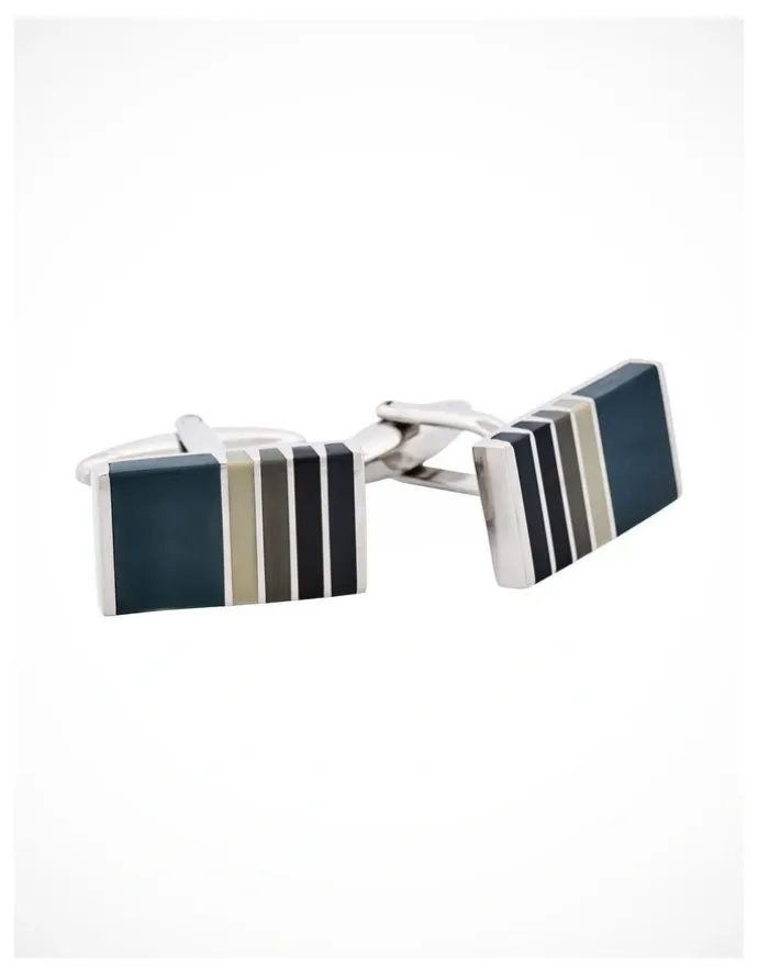 Cudworth Black & Grey Striped Cats Eye Rectangle Cufflinks