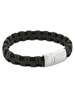 Cudworth Braided Italian Leather Bracelet in Black