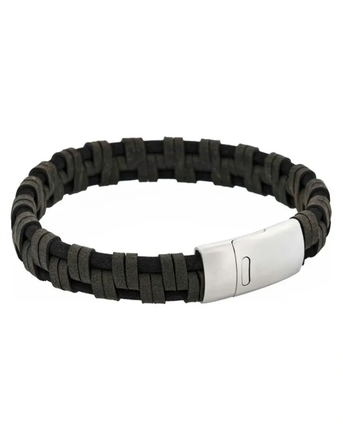 Cudworth Braided Italian Leather Bracelet in Black