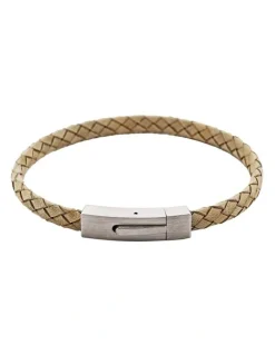Cudworth Braided Suede & Steel Calabria Bracelet, 21.5cm x 6mm, Stone