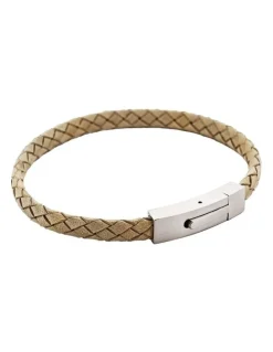 Cudworth Braided Suede & Steel Calabria Bracelet, 21.5cm x 6mm, Stone