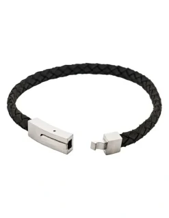 Cudworth Braided Suede & Steel Calabria Bracelet, 21.5cm x 6mm, Nero