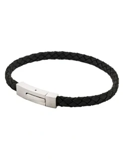 Cudworth Braided Suede & Steel Calabria Bracelet, 21.5cm x 6mm, Nero