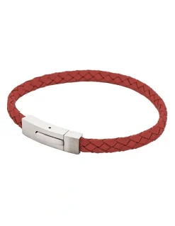 Cudworth Braided Suede & Steel Calabria Bracelet, 21.5cm x 6mm, Flame