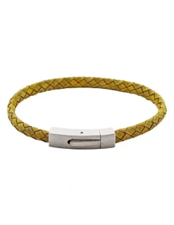 Cudworth Braided Suede & Steel Calabria Bracelet, 21.5cm x 6mm, Leaf