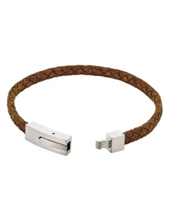 Cudworth Braided Suede & Steel Calabria Bracelet, 21.5cm x 6mm, Tan