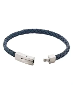 Cudworth Braided Suede & Steel Calabria Bracelet, 21.5cm x 6mm, Ocean