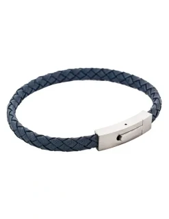Cudworth Braided Suede & Steel Calabria Bracelet, 21.5cm x 6mm, Ocean