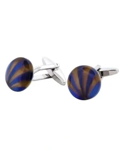 Cudworth Brown & Blue Striped Cats Eye Cufflinks