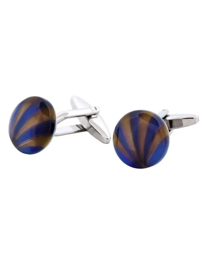 Cudworth Brown & Blue Striped Cats Eye Cufflinks