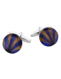 Cudworth Brown & Blue Striped Cats Eye Cufflinks