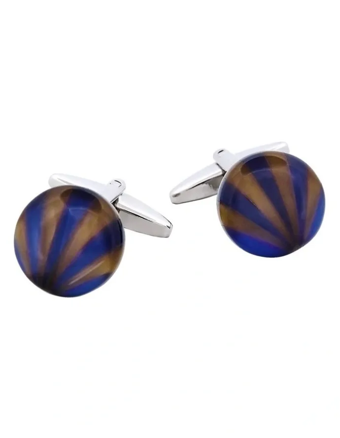Cudworth Brown & Blue Striped Cats Eye Cufflinks